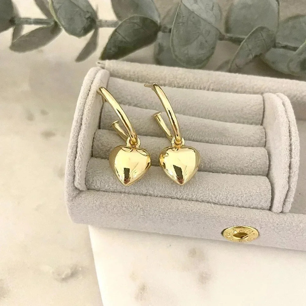925 Sterling Silver Heart Huggies Heart Hoop Earrings Chunky Hoop Earrings - Picture 2 of 7